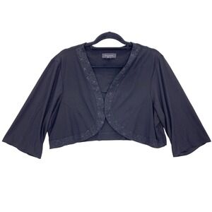 R&M Richards Black Bolero 20W Glitter Floral Open Front Jacket Plus Curvy